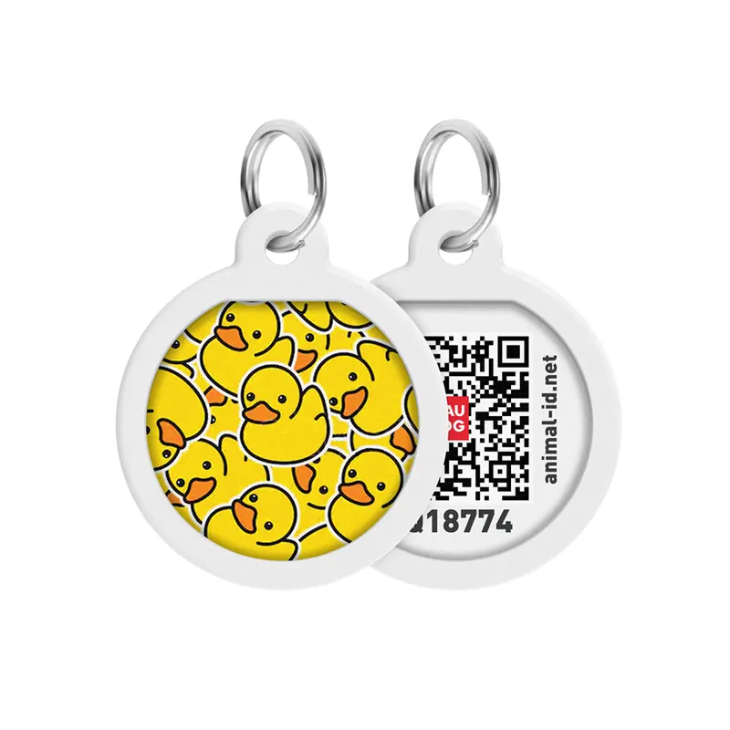 Адресник для собак та котів металічний WAUDOG Smart ID з QR паспортом, малюнок "Уточки", круг