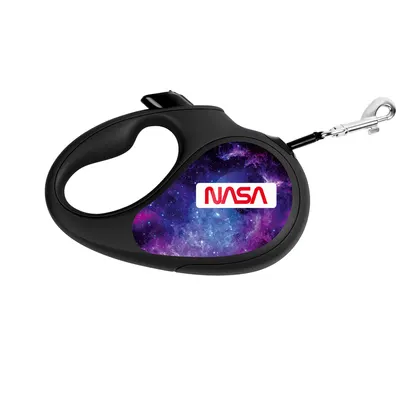 Повідець-рулетка для собак WAUDOG R-leash, малюнок "NASA21", до 12 кг, світловідбиваюча стрічка, чорний