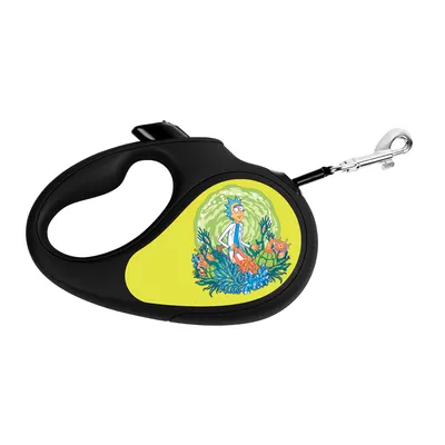 Повідець-рулетка для собак WAUDOG R-leash, малюнок "Рік та Морті 2", до 50 кг, світловідбиваюча стрічка, чорний