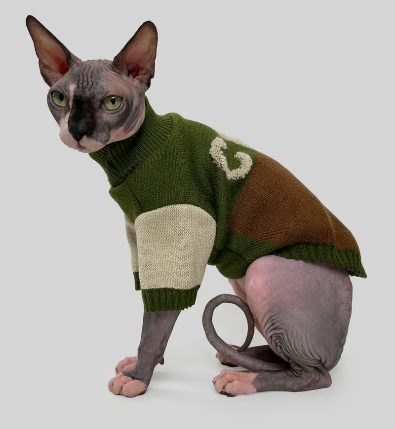 Светр для котiв в'язаний CAT коричневий хакі