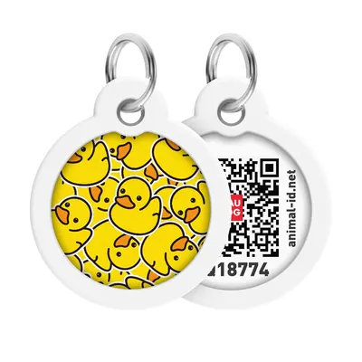 Адресник для собак і котів металевий WAUDOG Smart ID з QR паспортом, малюнок "Качки", коло