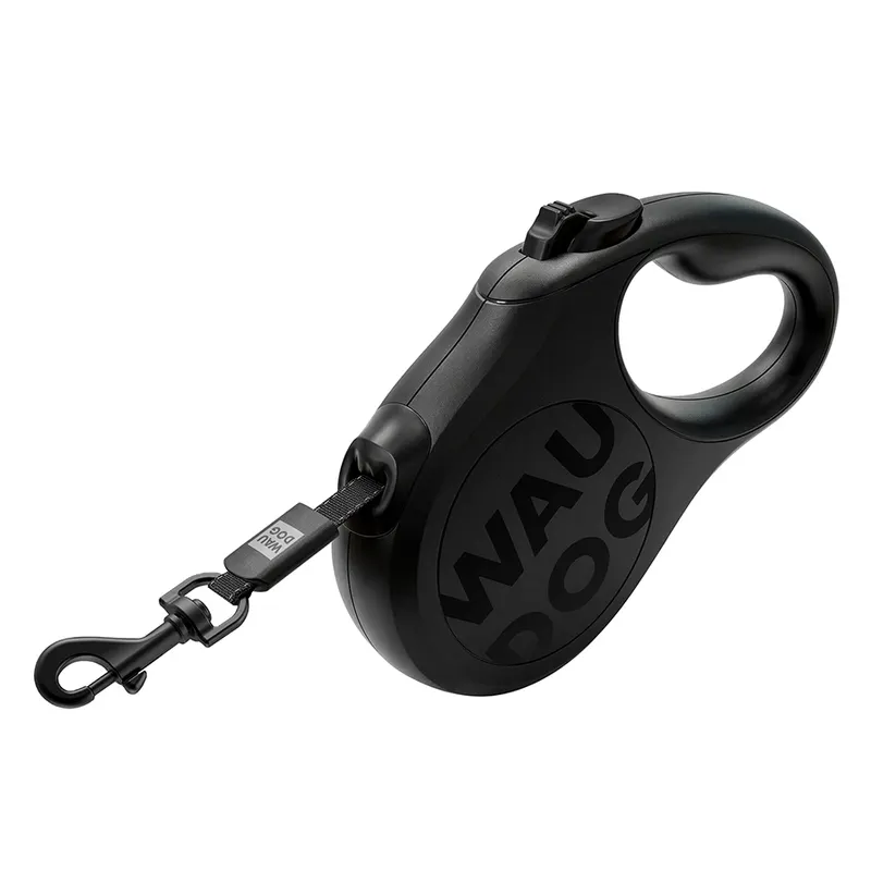 Повідець-рулетка для собак WAUDOG R-leash Monochrome Black, до 25 кг, світловідбивна стрічка, чорна, чорний