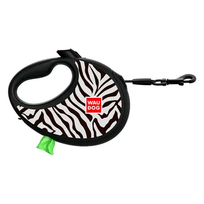 Повідець-рулетка для собак WAUDOG R-leash з контейнером для пакетів, малюнок "Зебра", світловідбивна стрічка, до 40 кг