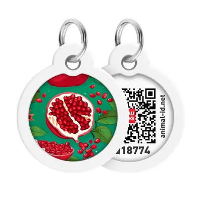 Адресник для собак і котів металевий WAUDOG Smart ID з QR паспортом, малюнок "Гранати", коло