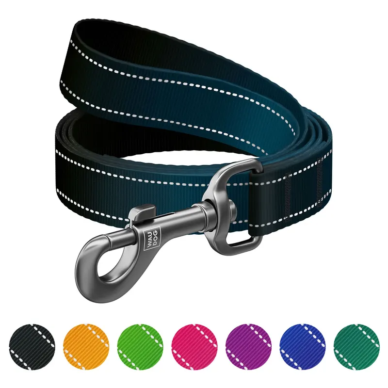 Повідець для собак нейлоновий WAUDOG Nylon Mono, світловідбивний, чорний