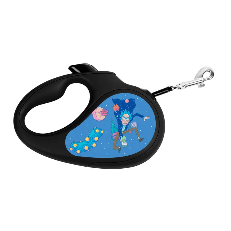 Повідець-рулетка для собак WAUDOG R-leash, малюнок "Рік та Морті 3", до 50 кг, світловідбиваюча стрічка, чорний