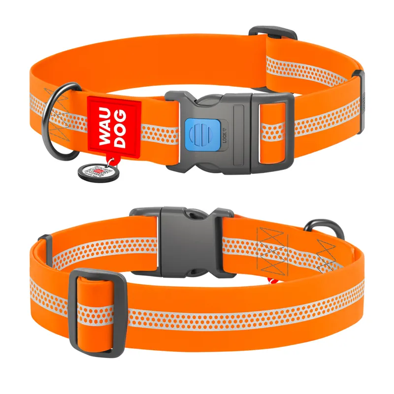 Нашийник для собак водостійкий WAUDOG Waterproof з QR паспортом, світловідбивний, пластиковий фастекс, помаранчевий