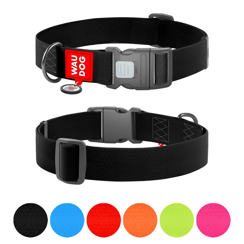 Нашийник для собак водостійкий WAUDOG Waterproof з QR паспортом, пластиковий фастекс, чорний