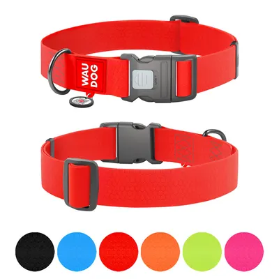 Нашийник для собак водостійкий WAUDOG Waterproof з QR паспортом, пластиковий фастекс, червоний