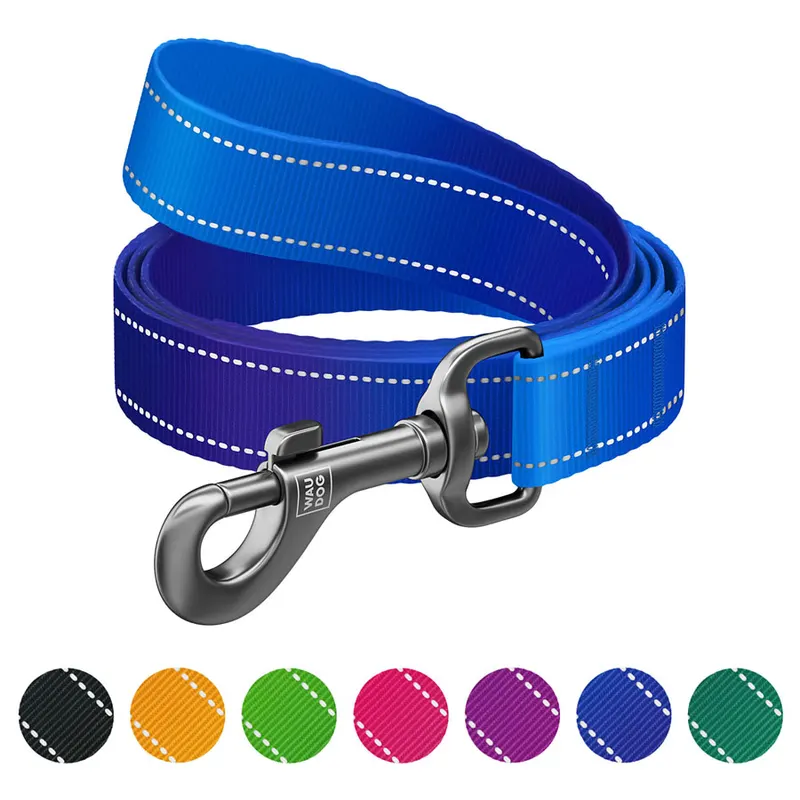 Повідець для собак нейлоновий WAUDOG Nylon Mono, світловідбивний, синій