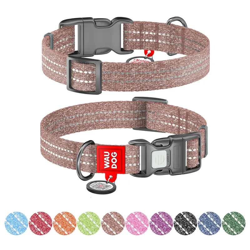 Нашийник WAUDOG Re-cotton з QR паспортом, відновлена бавовна, пластикова пряжка, коричневий