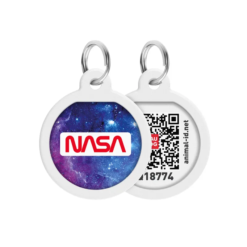 Адресник для собак і котів металевий WAUDOG Smart ID з QR паспортом, малюнок "NASA21", коло