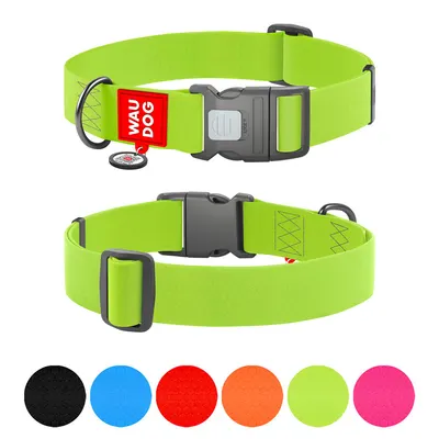 Нашийник для собак водостійкий WAUDOG Waterproof з QR паспортом, пластиковий фастекс, салатовий