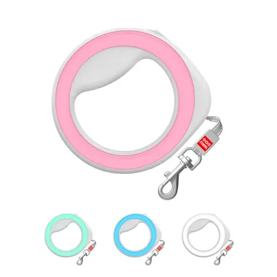 Повідець-рулетка для собак WAUDOG R-leash, кругла, до 40 кг, світловідбиваюча стрічка, рожевий