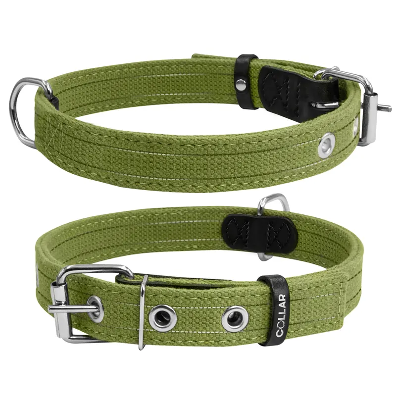 Нашийник для собак бавовняна тасьма CoLLaR Брезент подвійний, зелений