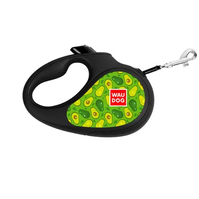 Повідець-рулетка для собак WAUDOG R-leash, малюнок "Авокадо", до 15 кг, світловідбиваюча стрічка, чорний