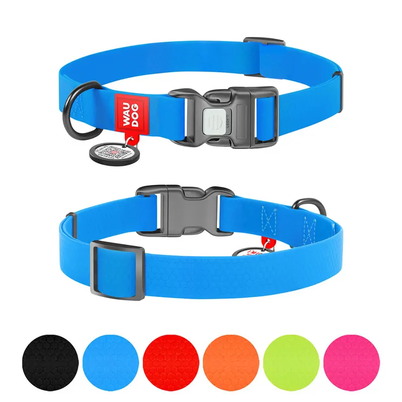 Нашийник для собак водостійкий WAUDOG Waterproof c QR паспортом, пластикова пряжка-фастекс, блакитний