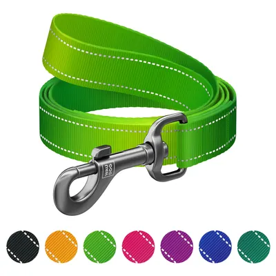 Повідець для собак нейлоновий WAUDOG Nylon Mono, світловідбивний, салатовий