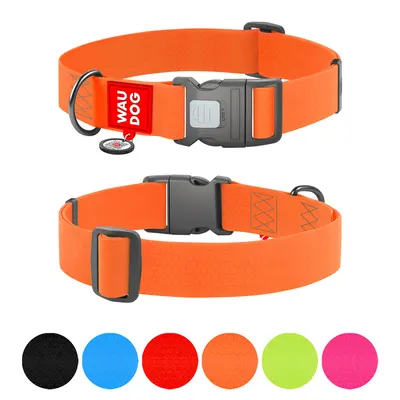 Нашийник для собак водостійкий WAUDOG Waterproof з QR паспортом, пластиковий фастекс, помаранчевий