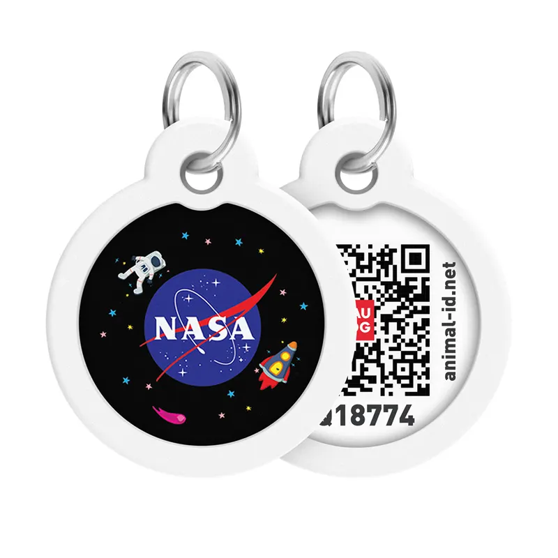 Адресник для собак і котів металевий WAUDOG Smart ID з QR паспортом, малюнок "NASA", коло