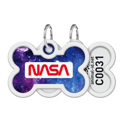 Адресник для собак і котів металевий WAUDOG Smart ID з QR паспортом, малюнок "NASA21", кістка