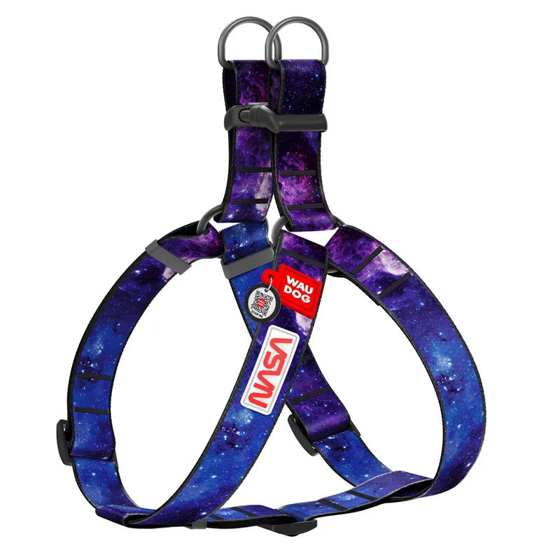 Шлея для собак WAUDOG Nylon з QR паспортом, малюнок "NASA21", пластиковий фастекс