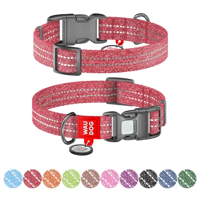 Нашийник WAUDOG Re-cotton з QR паспортом, відновлена бавовна, пластикова пряжка, червоний