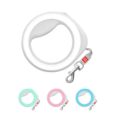 Повідець-рулетка для собак WAUDOG R-leash, кругла, до 40 кг, світловідбиваюча стрічка, білий