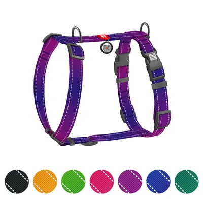 Шлея для собак анатомічна H-подібна WAUDOG Nylon Mono з QR-паспортом, світловідбивна, пластиковий фастекс, фіолетовий