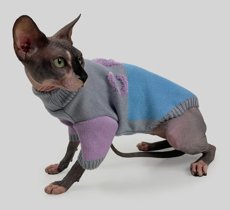 Светр для котiв в'язаний CAT блакитно сірий
