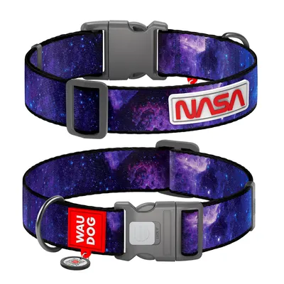 Нашийник для собак нейлоновий WAUDOG Nylon з QR паспортом, малюнок "NASA21", пластиковий фастекс