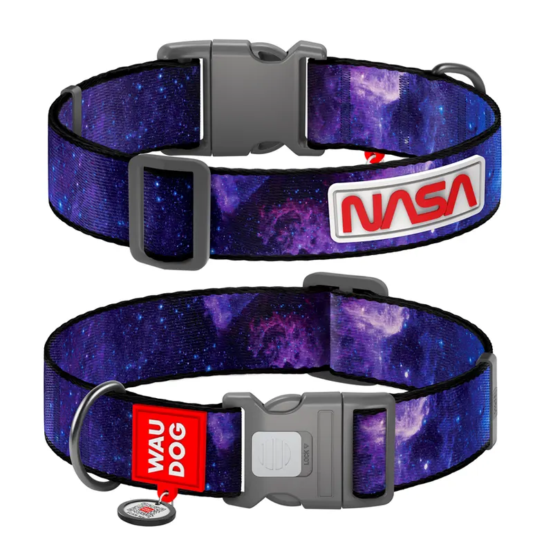Нашийник для собак нейлоновий WAUDOG Nylon з QR паспортом, малюнок "NASA21", пластиковий фастекс