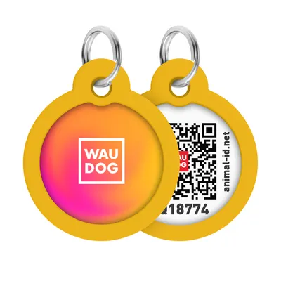 Адресник для собак і котів металевий WAUDOG Smart ID з QR паспортом, малюнок "Градієнт помаранчевий", коло