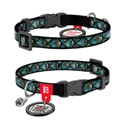 Нашийник для котів нейлоновий WAUCAT Nylon з QR адресником, малюнок "Луска", пластиковий фастекс