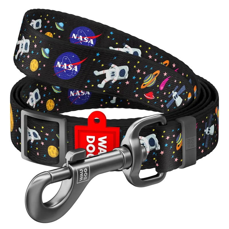 Повідець для собак нейлоновий WAUDOG Nylon, малюнок "NASA", регульований