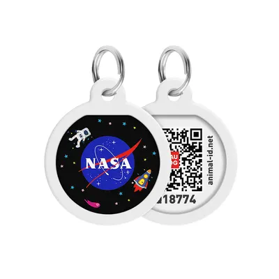 Адресник для собак та котів металічний WAUDOG Smart ID з QR паспортом, малюнок "NASA", круг