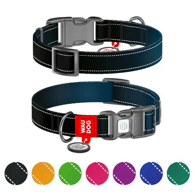 Нашийник для собак нейлоновий WAUDOG Nylon Mono з QR паспортом, світловідбивний, пластиковий фастекс, чорний