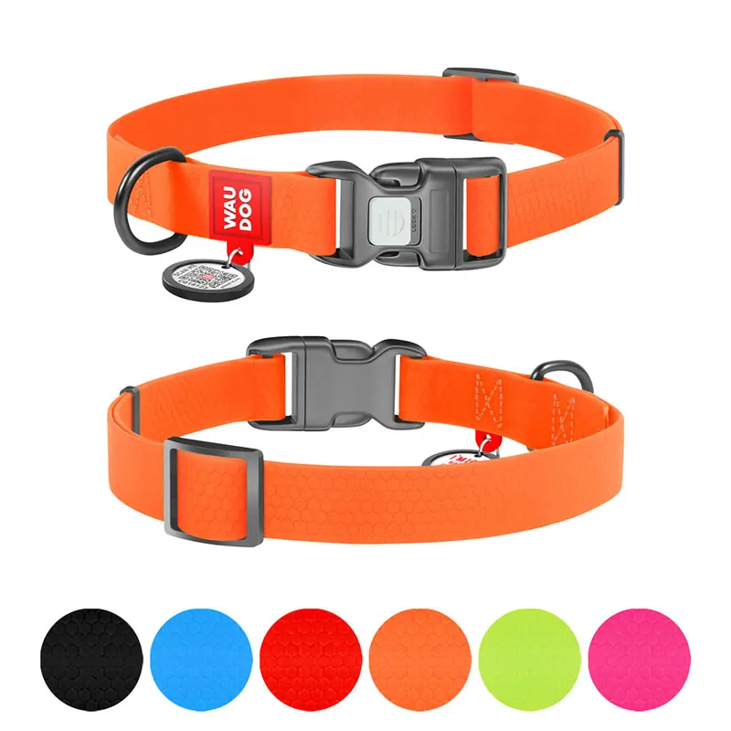 Нашийник для собак водостійкий WAUDOG Waterproof c QR паспортом, пластикова пряжка-фастекс, помаранчевий