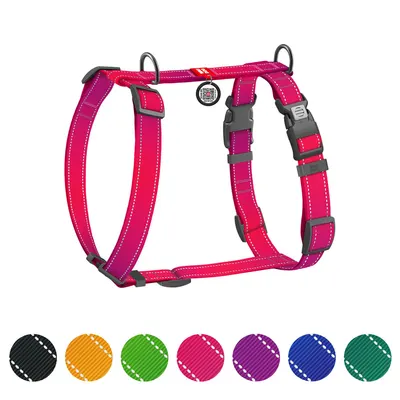 Шлея для собак анатомічна H-подібна WAUDOG Nylon Mono з QR-паспортом, світловідбивна, пластиковий фастекс, рожевий