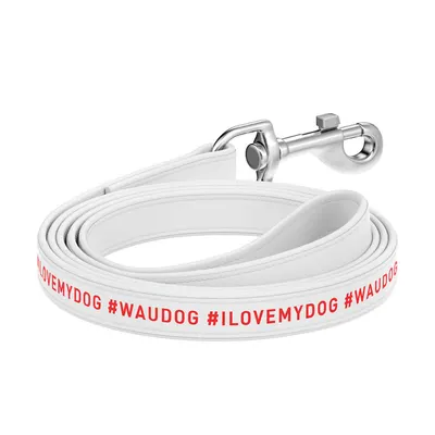 Повідець для собак шкіряний WAUDOG Design, малюнок "я люблю свою собаку", білий