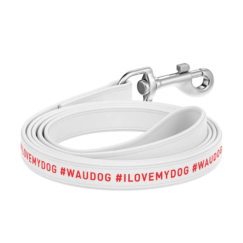 Повідець для собак шкіряний WAUDOG Design, малюнок "я люблю свою собаку", білий