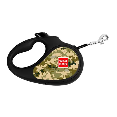 Повідець-рулетка для собак WAUDOG R-leash, малюнок "Мілітарі", до 25 кг, світловідбиваюча стрічка