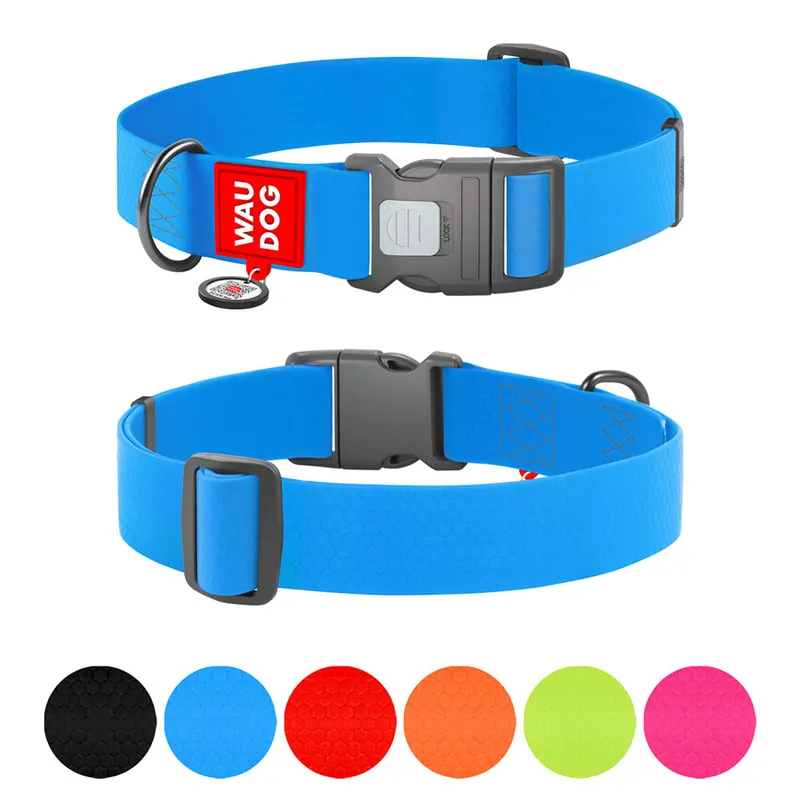 Нашийник для собак водостійкий WAUDOG Waterproof з QR паспортом, пластиковий фастекс, блакитний