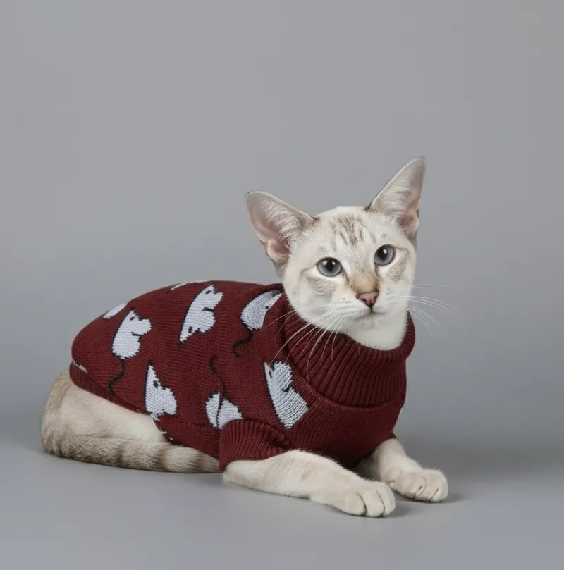 Светр для котiв в'язаний Мишки марсала