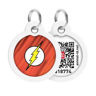 Адресник для собак і котів металевий WAUDOG Smart ID з QR паспортом, малюнок "Флеш лого", коло