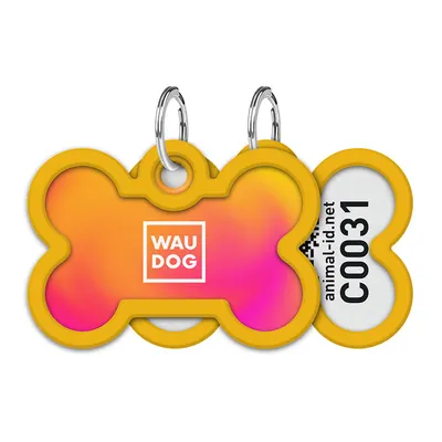 Адресник для собак і котів металевий WAUDOG Smart ID з QR паспортом, малюнок "Градієнт помаранчевий", кістка