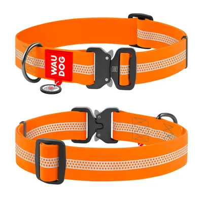 Нашийник для собак водостійкий WAUDOG Waterproof з QR-паспортом, світловідбиваючий, металева пряжка-фастекс, помаранчевий